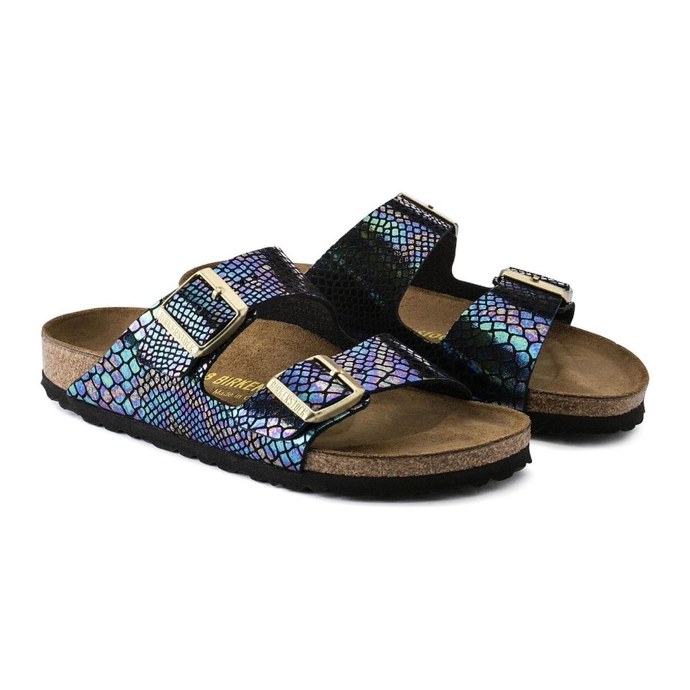 *NWT Women Size 7 EU 38 Birkenstock 245 Shiny Snake Black Multi Sandals Men's 5